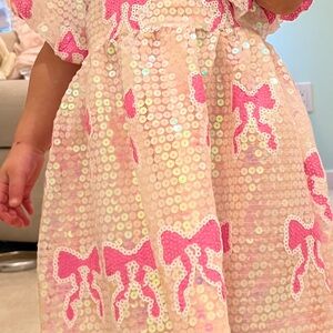 Lola + The Boys Pink Iridescent Sequin Bow Dress